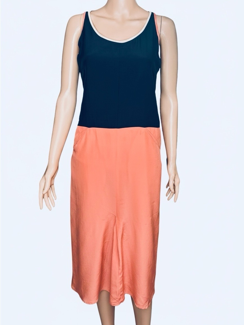 Stefanel Navy Coral Colorblock Midi Dress Medium